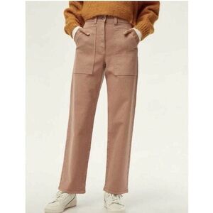 Aritzia Wilfred Modern Utility Tan Mid-Rise Wide Leg Cotton Pants, size 4